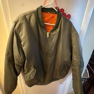 Olive Green  Biggie Smalls Bomber Jacket with Orange Lining